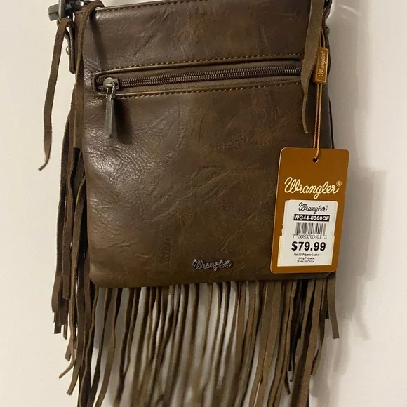 Wrangler Denim and Brown Fringe Crossbody Bag - Picture 3 of 5